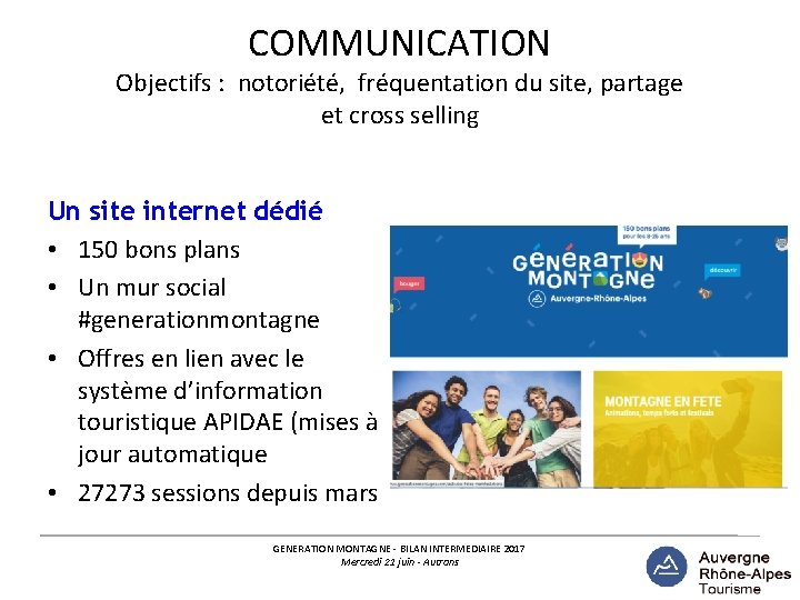 COMMUNICATION Objectifs : notoriété, fréquentation du site, partage et cross selling Un site internet