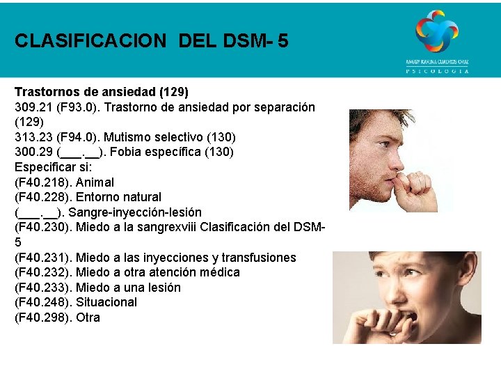 CLASIFICACION DEL DSM- 5 Trastornos de ansiedad (129) 309. 21 (F 93. 0). Trastorno