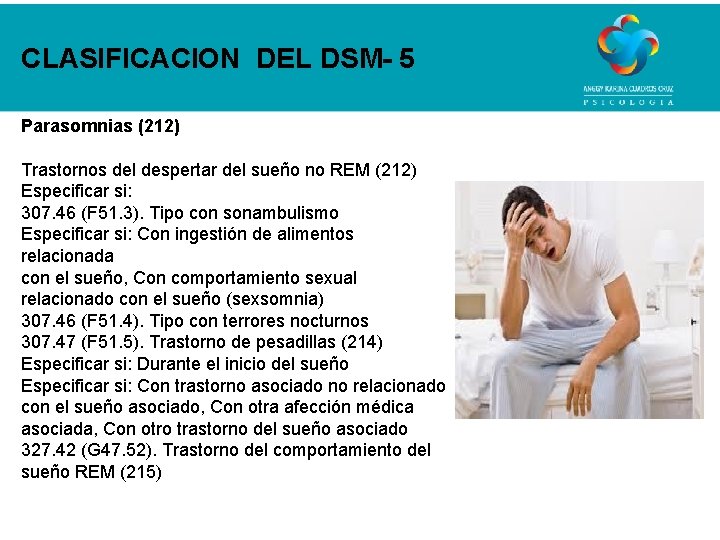 CLASIFICACION DEL DSM- 5 Parasomnias (212) Trastornos del despertar del sueño no REM (212)