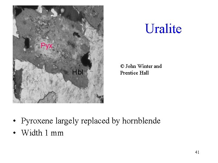 Uralite Pyx Hbl © John Winter and Prentice Hall • Pyroxene largely replaced by