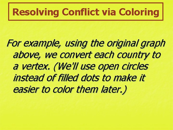 Resolving Conflict via Coloring For example, using the original graph above, we convert each