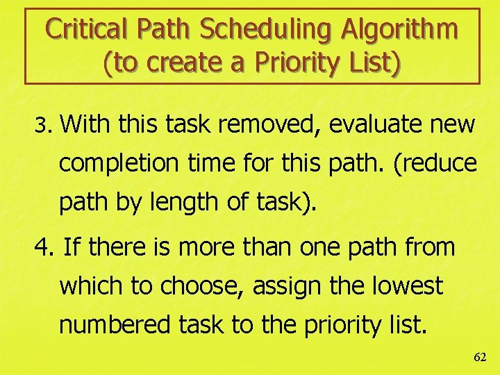 Critical Path Scheduling Algorithm (to create a Priority List) 3. With this task removed,