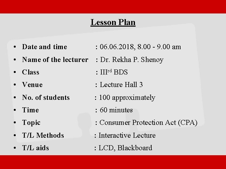 Lesson Plan • Date and time : 06. 2018, 8. 00 - 9. 00