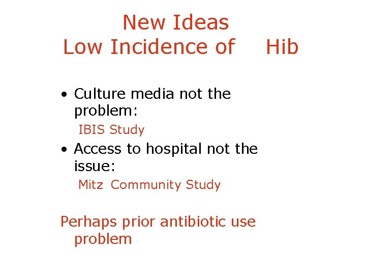 New Ideas Low Incidence of • Culture media not the problem: IBIS Study •