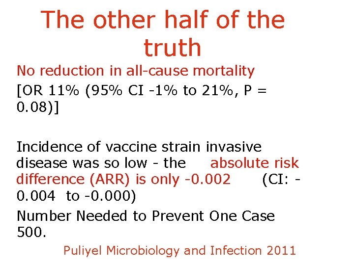 The other half of the truth No reduction in all-cause mortality [OR 11% (95%