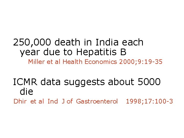 250, 000 death in India each year due to Hepatitis B Miller et al
