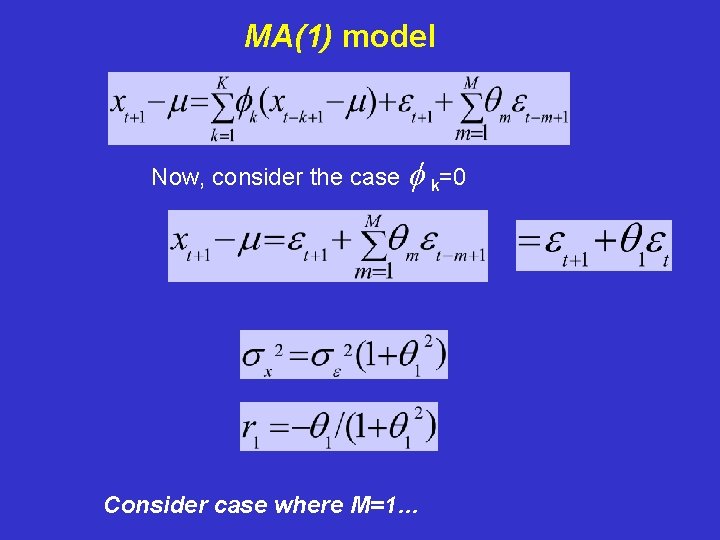 MA(1) model Now, consider the case f k=0 Consider case where M=1… 