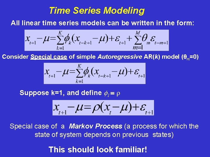 Time Series Modeling All linear time series models can be written in the form: