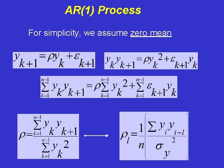 AR(1) Process For simplicity, we assume zero mean 