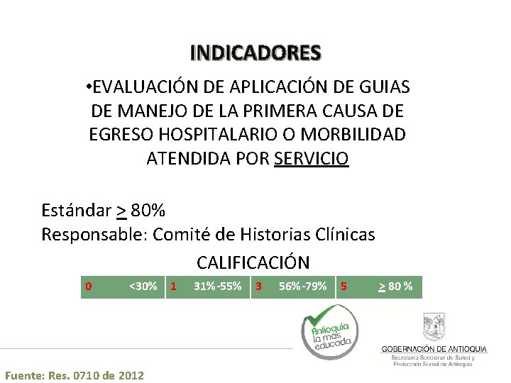 INDICADORES • EVALUACIÓN DE APLICACIÓN DE GUIAS DE MANEJO DE LA PRIMERA CAUSA DE