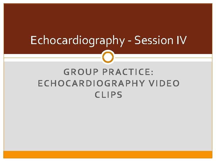 Echocardiography - Session IV GROUP PRACTICE: ECHOCARDIOGRAPHY VIDEO CLIPS 