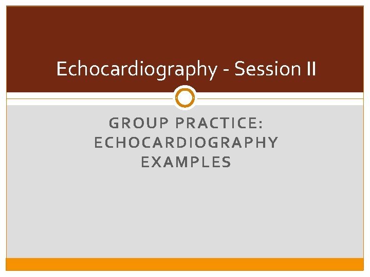 Echocardiography - Session II GROUP PRACTICE: ECHOCARDIOGRAPHY EXAMPLES 