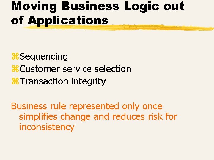 Moving Business Logic out of Applications z. Sequencing z. Customer service selection z. Transaction