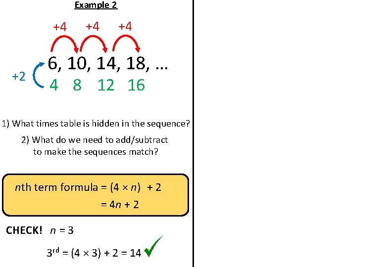Example 2 +4 +4 6, 10, 14, 18, … 4 8 12 16 1)