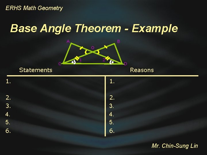 ERHS Math Geometry Base Angle Theorem - Example A B O C 1 2