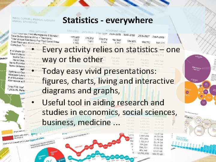 Statistics - everywhere • Every activity relies on statistics – one way or the