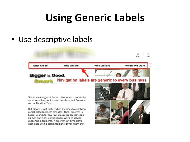 Using Generic Labels • Use descriptive labels 