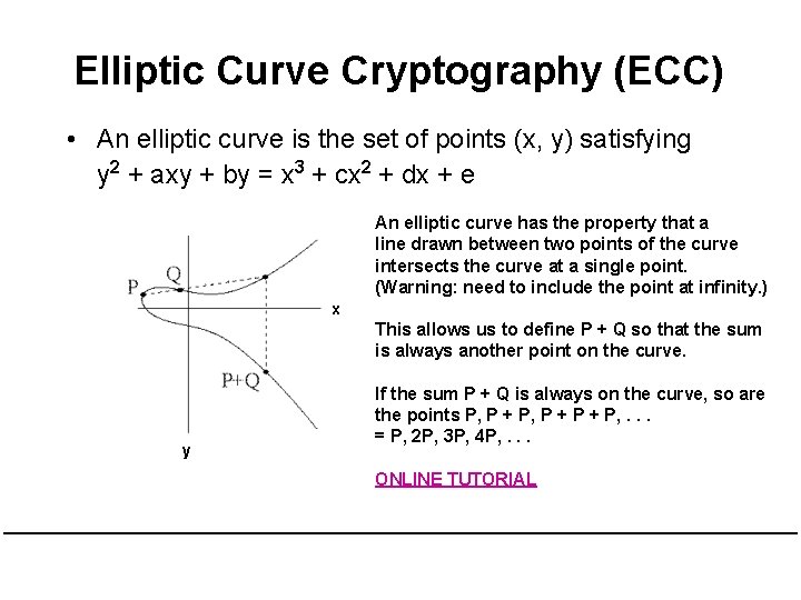 Elliptic Curve Cryptography (ECC) • An elliptic curve is the set of points (x,