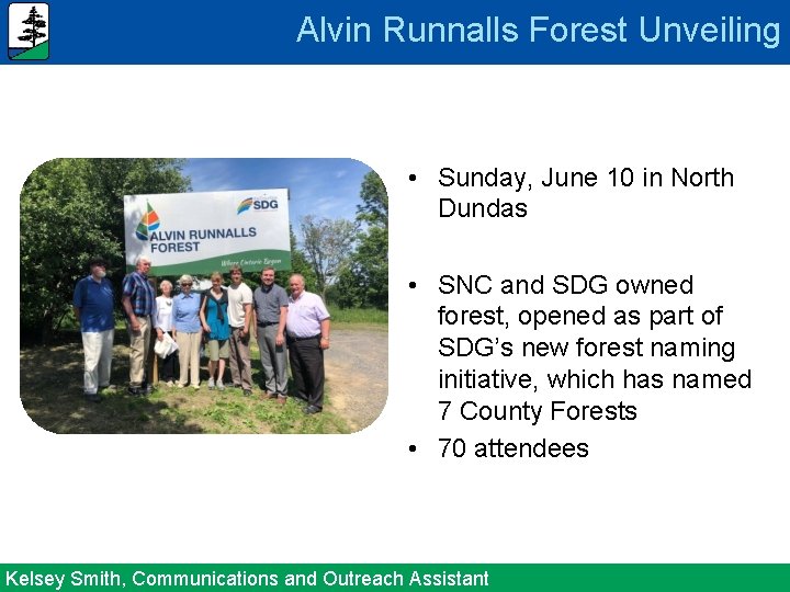 Alvin Runnalls Forest Unveiling • Sunday, June 10 in North Dundas • SNC and