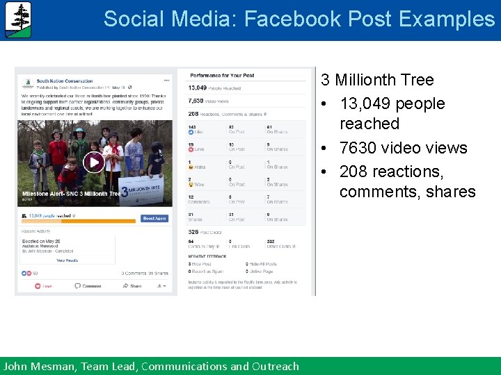 Social Media: Facebook Post Examples 3 Millionth Tree • 13, 049 people reached •