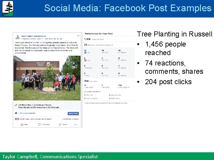 Social Media: Facebook Post Examples Tree Planting in Russell • 1, 456 people reached