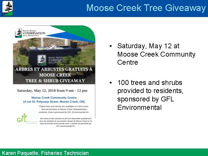 Moose Creek Tree Giveaway • Saturday, May 12 at Moose Creek Community Centre •