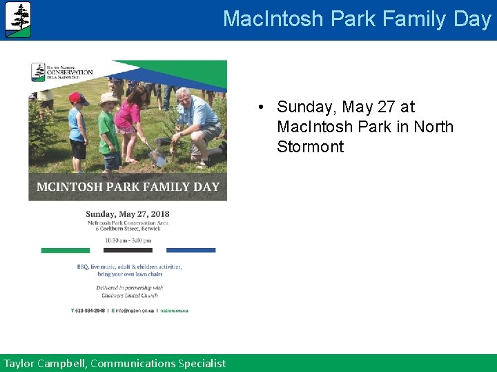Mac. Intosh Park Family Day • Sunday, May 27 at Mac. Intosh Park in