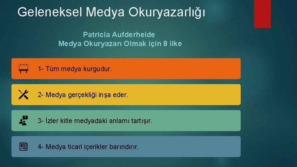 Geleneksel Medya Okuryazarlığı Patricia Aufderheide Medya Okuryazarı Olmak için 8 ilke 1 - Tüm