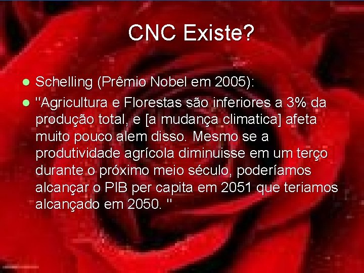 CNC Existe? Schelling (Prêmio Nobel em 2005): "Agricultura e Florestas são inferiores a 3%