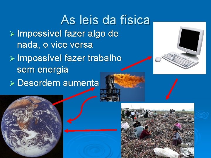 As leis da física Impossível fazer algo de nada, o vice versa Impossível fazer