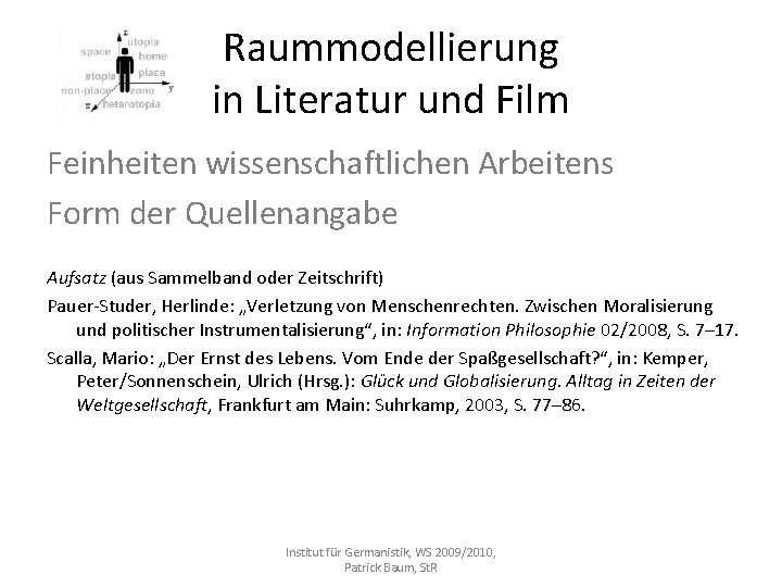 Raummodellierung in Literatur und Film Feinheiten wissenschaftlichen Arbeitens Form der Quellenangabe Aufsatz (aus Sammelband