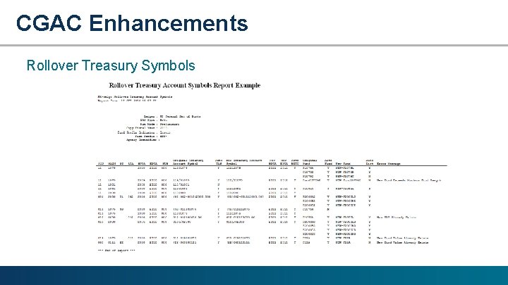CGAC Enhancements Rollover Treasury Symbols 