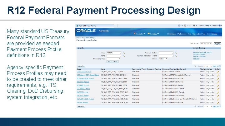 R 12 Federal Payment Processing Design Many standard US Treasury Federal Payment Formats are