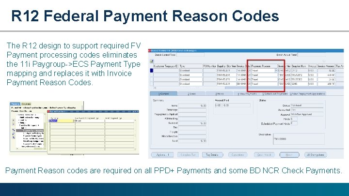 R 12 Federal Payment Reason Codes The R 12 design to support required FV