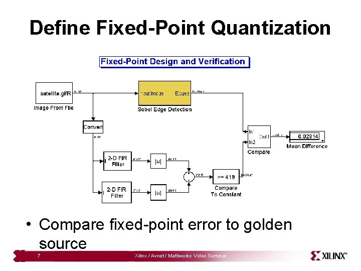 Define Fixed-Point Quantization • Compare fixed-point error to golden source 7 Xilinx / Avnet