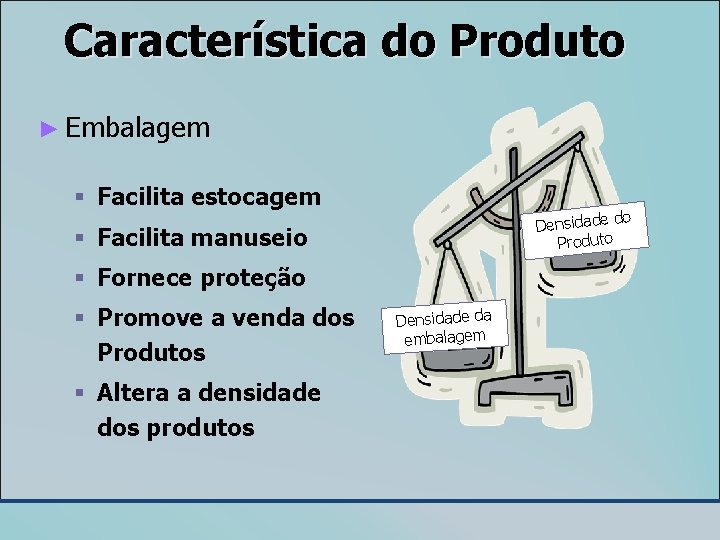 Característica do Produto ► Embalagem § Facilita estocagem Densidade Produto § Facilita manuseio §