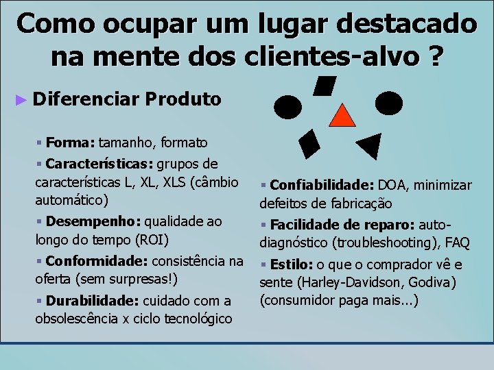 Como ocupar um lugar destacado na mente dos clientes-alvo ? ► Diferenciar Produto §