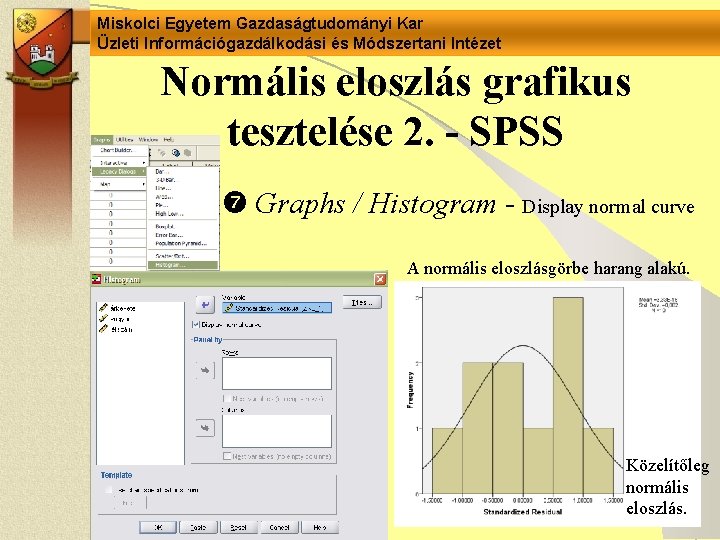 Miskolci Egyetem Gazdaságtudományi Kar Üzleti Információgazdálkodási és Módszertani Intézet Normális eloszlás grafikus tesztelése 2.