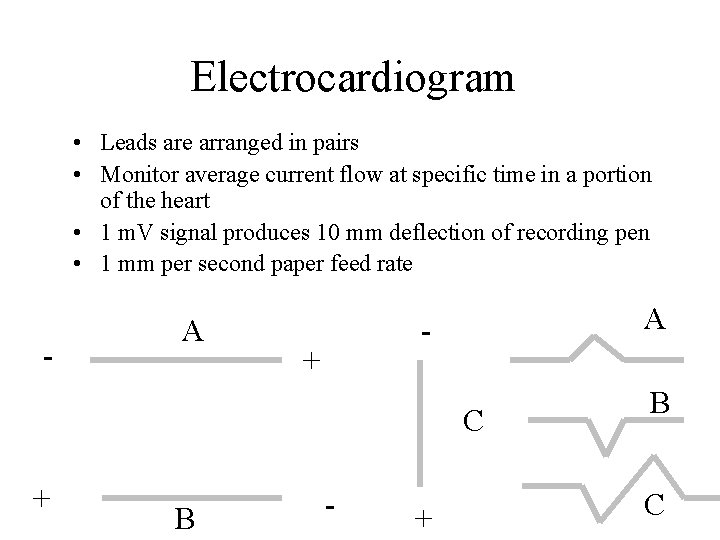 Electrocardiogram • Leads are arranged in pairs • Monitor average current flow at specific Electrocardiogram • Leads are arranged in pairs • Monitor average current flow at specific