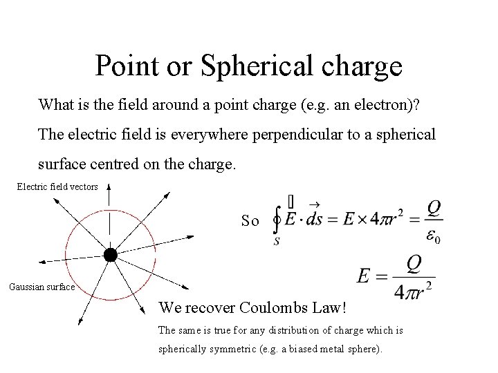 Point or Spherical charge What is the field around a point charge (e. g. Point or Spherical charge What is the field around a point charge (e. g.