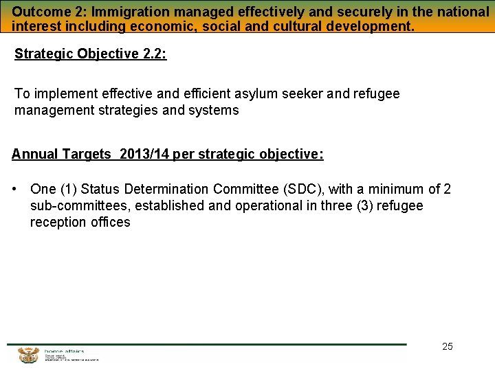 Outcome 2: Immigration managed effectively and securely in the national interest including economic, social Outcome 2: Immigration managed effectively and securely in the national interest including economic, social