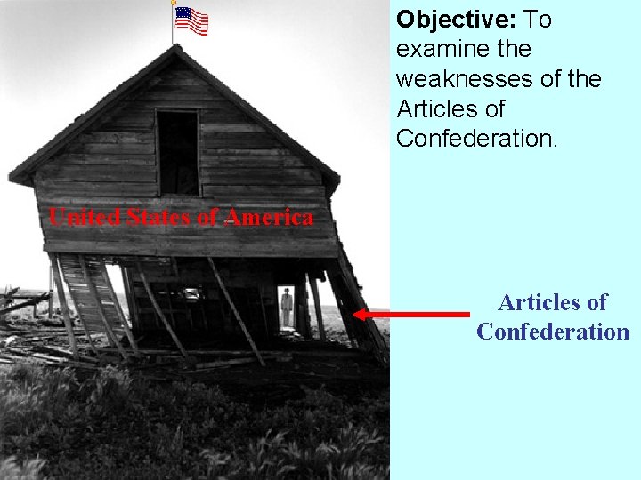 Objective: To examine the weaknesses of the Articles of Confederation. United States of America Objective: To examine the weaknesses of the Articles of Confederation. United States of America