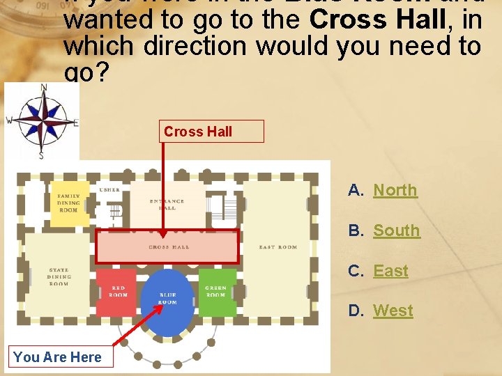 If you were in the Blue Room and wanted to go to the Cross