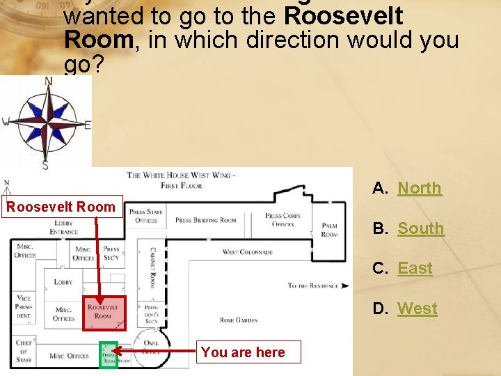 If you were the Dining Room and wanted to go to the Roosevelt Room,