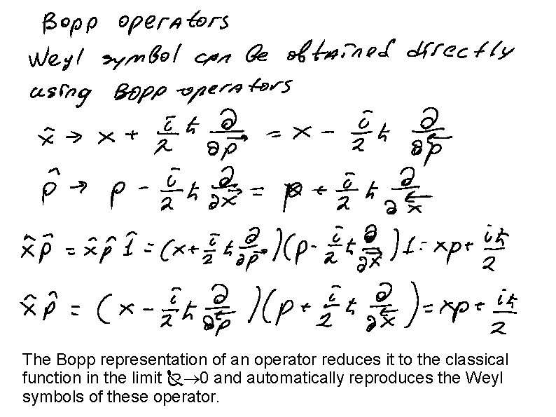 The Bopp representation of an operator reduces it to the classical function in the
