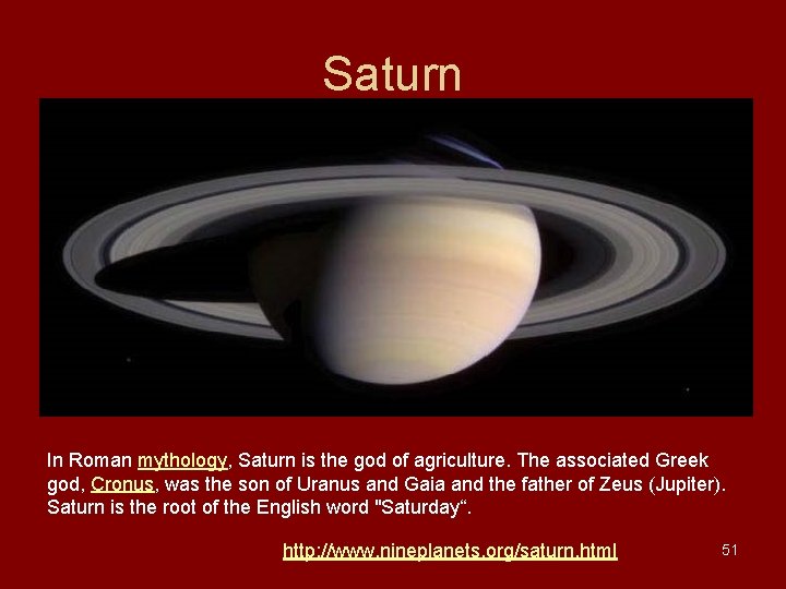 Saturn In Roman mythology, Saturn is the god of agriculture. The associated Greek god, Saturn In Roman mythology, Saturn is the god of agriculture. The associated Greek god,