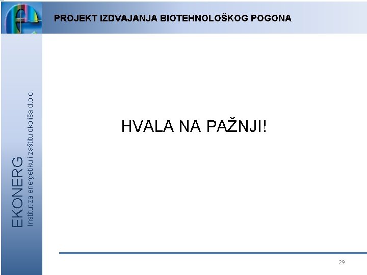 Institut za energetiku i zaštitu okoliša d. o. o. EKONERG PROJEKT IZDVAJANJA BIOTEHNOLOŠKOG POGONA