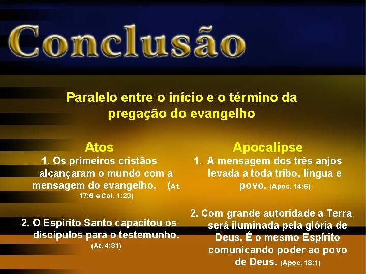 Paralelo entre o início e o término da pregação do evangelho Atos 1. Os