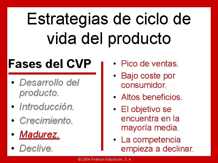 Estrategias de ciclo de vida del producto Fases del CVP • Desarrollo del producto.