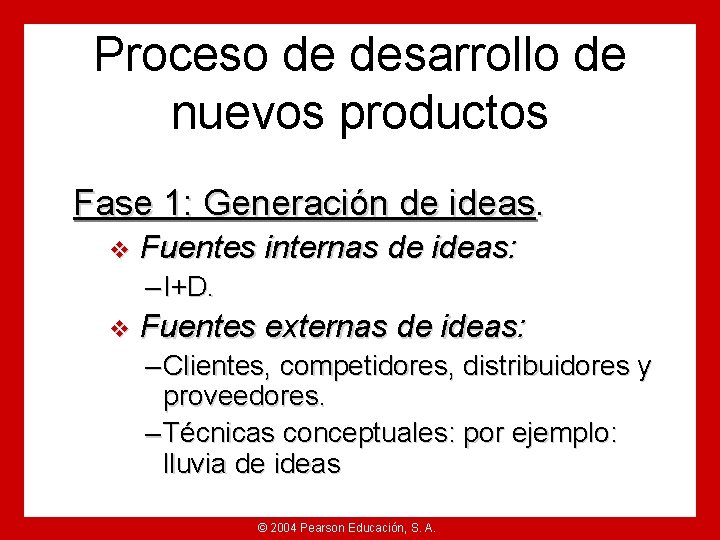 Proceso de desarrollo de nuevos productos Fase 1: Generación de ideas. v Fuentes internas